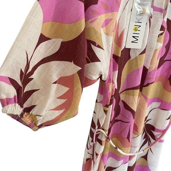 MINKPINK Kali Mini Dress Linen Blend Floral Lightweight Tie Waist - Picture 10 of 13